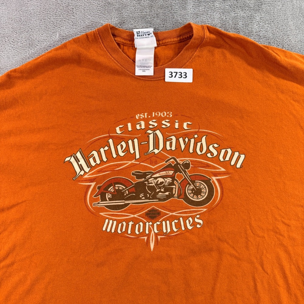 Harley-Davidson Shirt Men 3XL Orange Budapest Hungary Classic Motorcycle Graphic